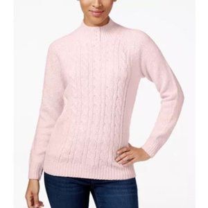 Mock-Neck Cable-Knit Pearl Collar Details, Sweater
